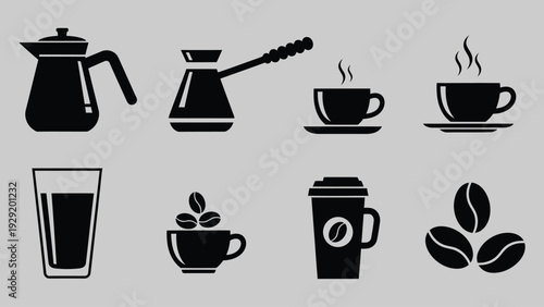 Coffee and tea related icons and silhouettes
