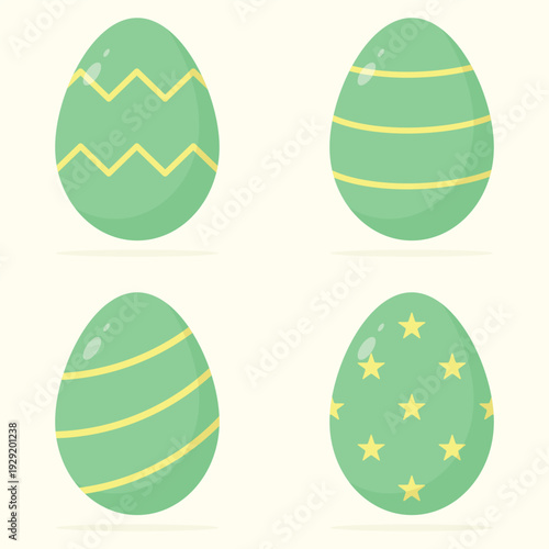 A set of green Easter eggs with different ornaments. Easter holiday elements with patterns. Happy Easter vector illustration.