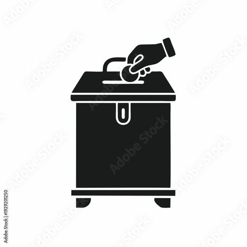 Donation Box Icon with Hand Inserting Coin silhouette vector