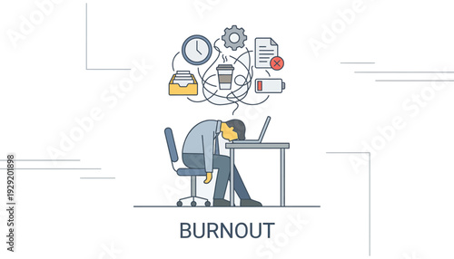 A man sitting at a desk experiencing burnout