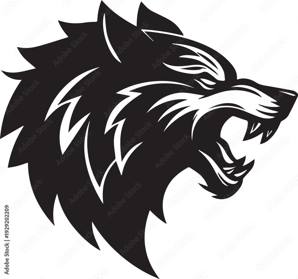 Obraz premium Aggressive Wolf Head Mascot Logo Black and White Vector Illustration