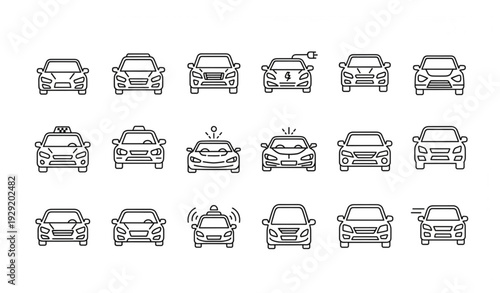 Car Front View Line Icon Set Modern Transport Outline Symbols Vector EPS 10