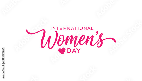 International women's day logo with pink text and heart
