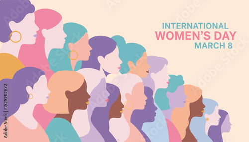 International women's day poster with diverse group of women