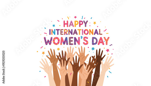 Hands up in celebration on international women's day