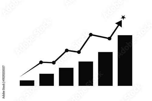 silhouette graph showing an upward trend in data over time on white background