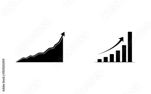 Black and white business growth charts with upward trend arrows
