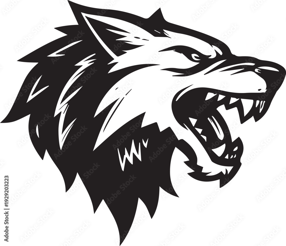 Fototapeta premium Aggressive Wolf Head Mascot Logo Black and White Vector Illustration