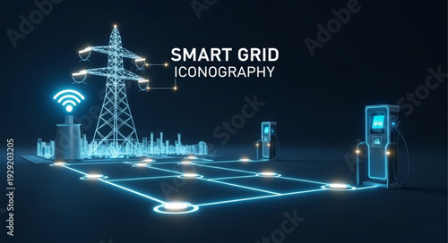 Smart grid iconographic representation of modern energy infrastructure.