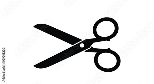 Simple black silhouette vector graphic illustration of a classic pair of sharp scissors open and ready for precise cutting tasks