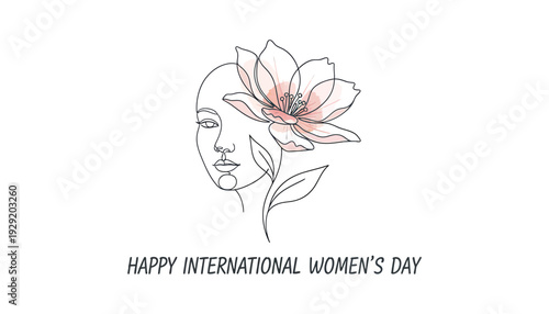 A line drawing of a woman's face with a flower in her hair for international women's day