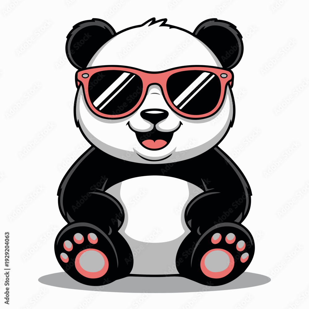 Naklejka premium A cartoon panda bear wearing pink sunglasses and sitting on a with a cheerful expression