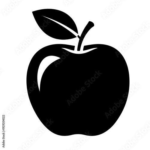 Classic Apple Icon: A sleek, minimalist silhouette of a ripe apple, complete with a single leaf and stem, epitomizing simplicity and the essence of freshness.