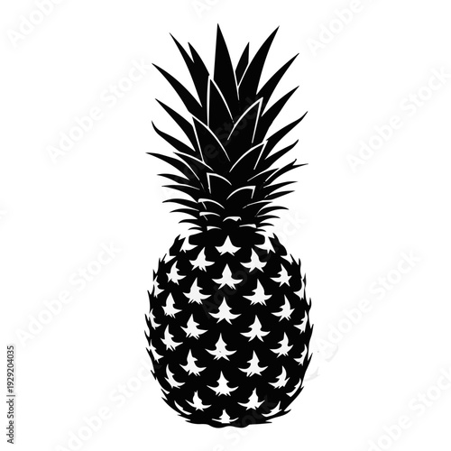 Monochrome Pineapple: A stylish, high-contrast illustration of a pineapple, showcasing its textured skin and iconic crown, perfectly capturing its tropical essence.