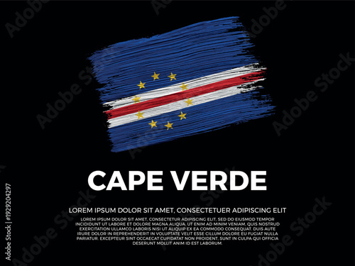 Flag of Cape Verde. Cape Verdean and African Culture. Vibrant, textured brushstroke effect style. Black background with copy space. Dramatic composition in negative space.