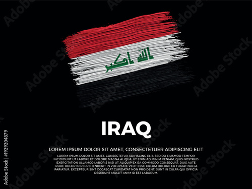Flag of Iraq. Iraqi and Persian Culture. Vibrant, textured brushstroke effect style. Black background with copy space. Dramatic composition in negative space.