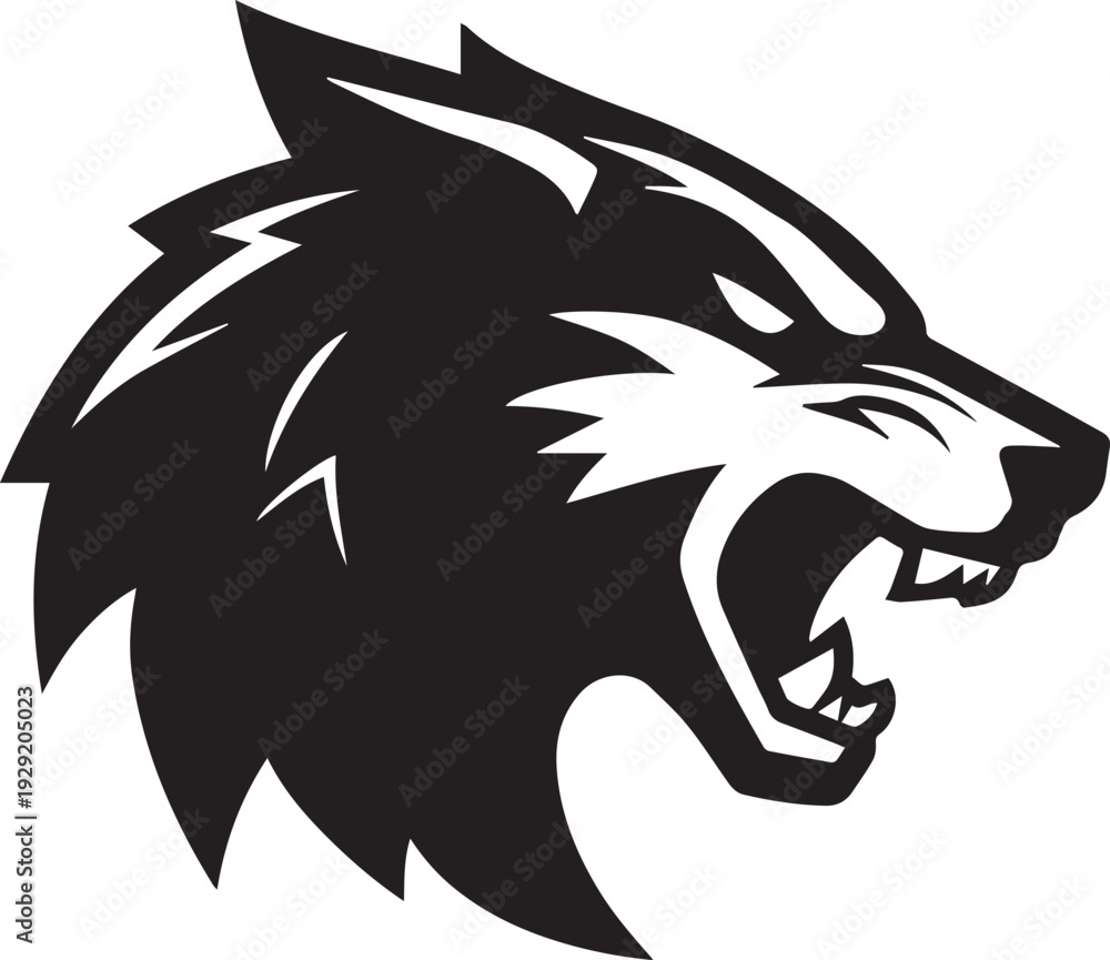 Obraz premium Aggressive Wolf Head Mascot Logo Black and White Vector Illustration