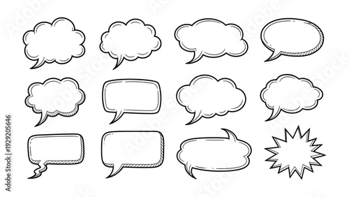 Communication Bubbles Collection: A versatile collection of hand-drawn thought and speech bubbles, perfect for conveying thoughts, ideas, and messages in a creative, vintage style.