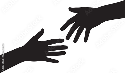 Helping hands reaching out vector, Two hands silhouette reaching out to touch each other vector illustration