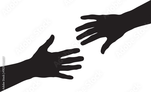Helping hands reaching out vector, Two hands silhouette reaching out to touch each other vector illustration