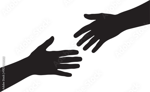 Helping hands reaching out vector, Two hands silhouette reaching out to touch each other vector illustration