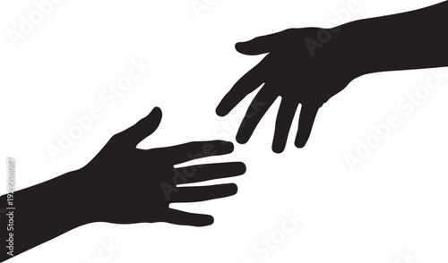 Helping hands reaching out vector, Two hands silhouette reaching out to touch each other vector illustration