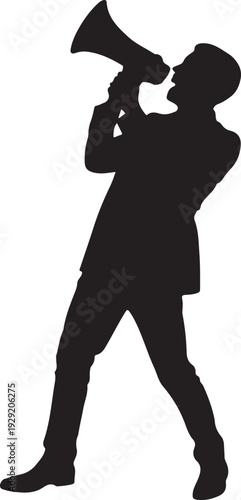 A man shouting into megaphone silhouette vector illustration