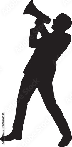 A man shouting into megaphone silhouette vector illustration