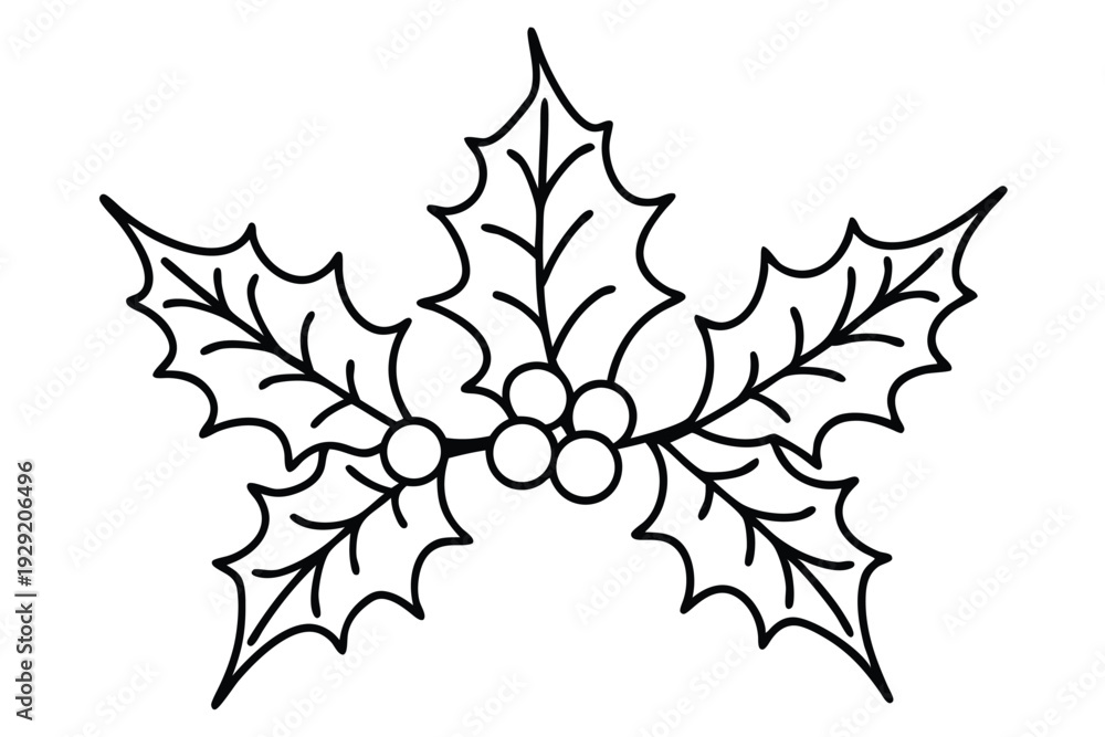 Naklejka premium christmas holly and ivy silhouette line art vector illustration