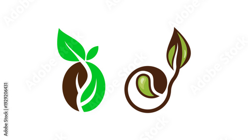 Modern Eco Logo Set with Leaf Sprout and Seed Icons for Organic Brand, Sustainable Business and Green Nature Identity