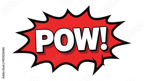 Comic Book Pow: A dynamic comic book POW! explosion in a vibrant red and white, symbolizing action and impact. 