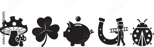 Set of lucky charms and symbols for good fortune