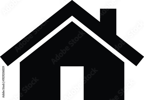 Black vector silhouette icon of a simple house with a chimney and gabled roof for real estate mortgage home insurance and residential construction branding