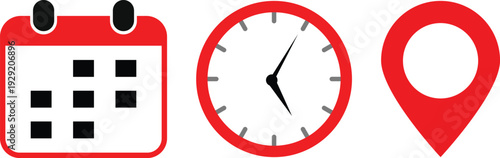 date time location icon set. Event and schedule sign. Time management and destination icons. Calendar icon symbol. clock sign
