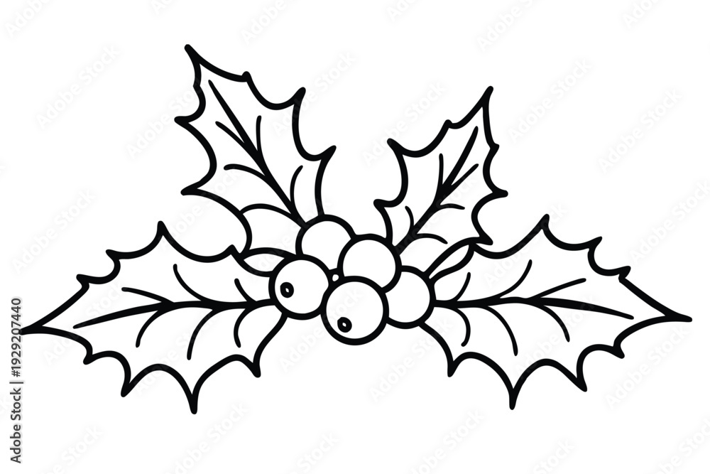 Naklejka premium christmas holly and ivy silhouette line art vector illustration