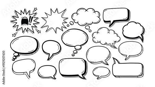 Thought Bubbles: A variety of thought bubbles, representing different ideas and emotions, stand out in this image, perfect for adding visual interest to your project.