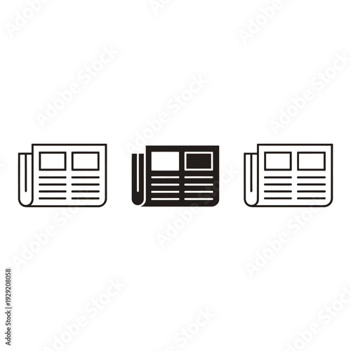Three newspaper icons in black outline style representing news and media