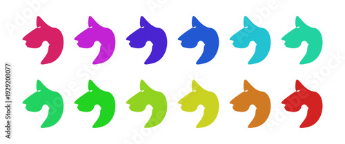 Set of Minimalist Dog Head Silhouettes in Vibrant Rainbow Colors, Modern Pop Art Style Pet Portraits and Canine Profile Icon Collection