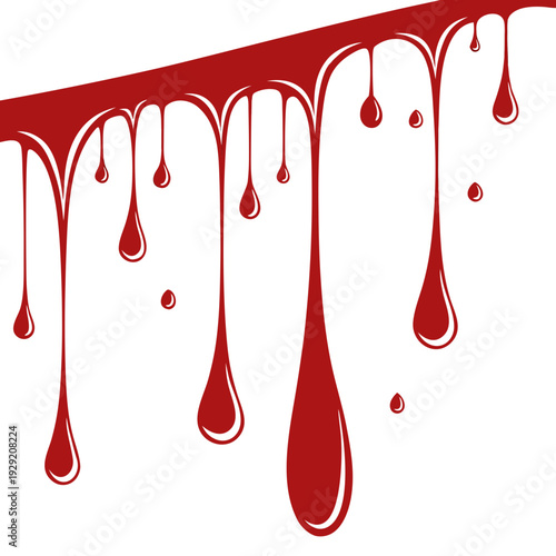 Set of dripping blood elements with varying lengths and droplet sizes on a clean white background creating horror and danger graphic
