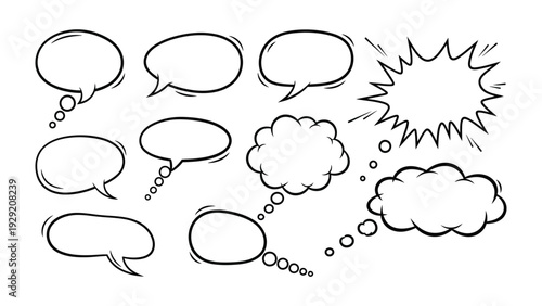 Communication Bubbles: A collection of various comic-style speech bubbles, perfect for illustrating ideas, thoughts, and conversations.