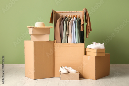 Wardrobe boxes with clothes...