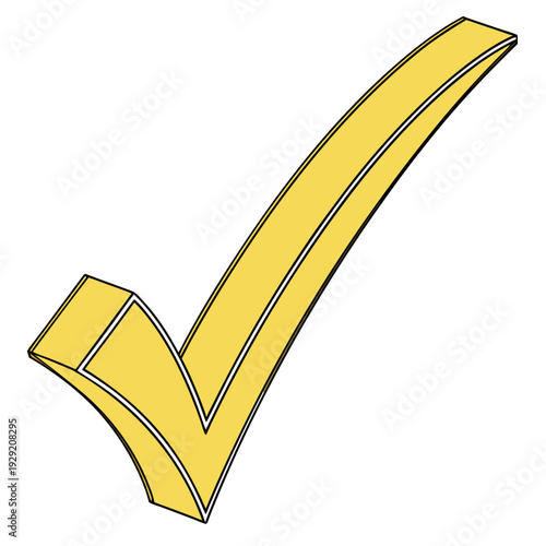 Yellow isometric check mark icon for business task completion success approval feedback satisfaction voting and verified quality assurance checkmark