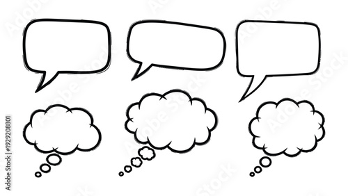 Speech Bubbles: A collection of various speech and thought bubbles, ready to convey diverse messages and ideas, offering a versatile tool for visual storytelling and communication.