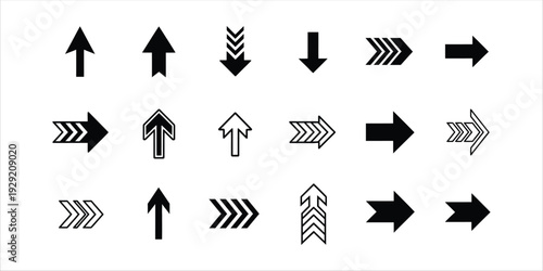 Collection of various arrow icons in black and white