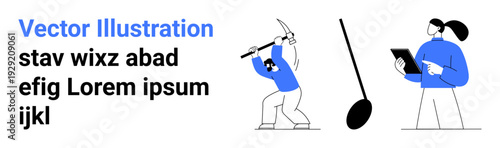 Teamwork, technology, physical labor, instruction, process efficiency, training. Figures using tools and devices. Teamwork and technology in minimal settings