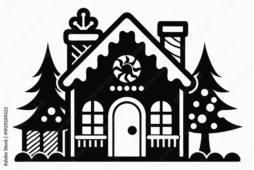 Fototapeta premium christmas gingerbread house silhouette line art vector illustration