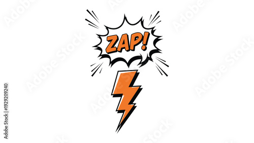 Dynamic Zap! and Lightning Bolt: A vibrant and energetic graphic showcasing a bold lightning bolt accompanied by the word ZAP! in a dynamic speech bubble. Capturing instant impact and electric energy.
