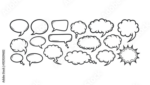 Speech Bubbles Collection: An array of speech bubbles, meticulously crafted with various shapes, sizes, and styles, ready to bring your dialogue to life.