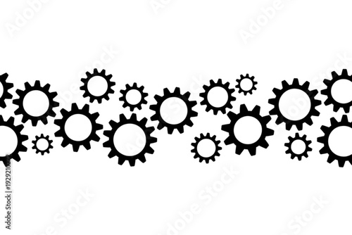 Interconnected gears forming a continuous linear pattern against a plain background isolated on transparent background