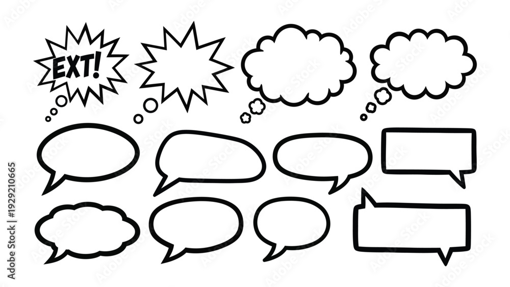 Obraz premium Thought Bubbles: A variety of speech bubbles and thought bubbles, representing communication, ideas, and expression. Perfect for adding a visual element to text, dialogue, or concepts.